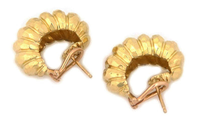 Henry Dunay 18k Gold Hammered Shrimp Style Post Clip Huggie Earrings