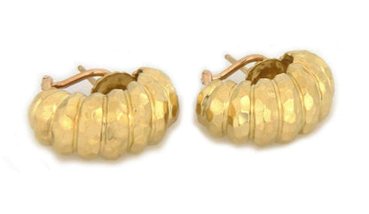 Henry Dunay 18k Gold Hammered Shrimp Style Post Clip Huggie Earrings