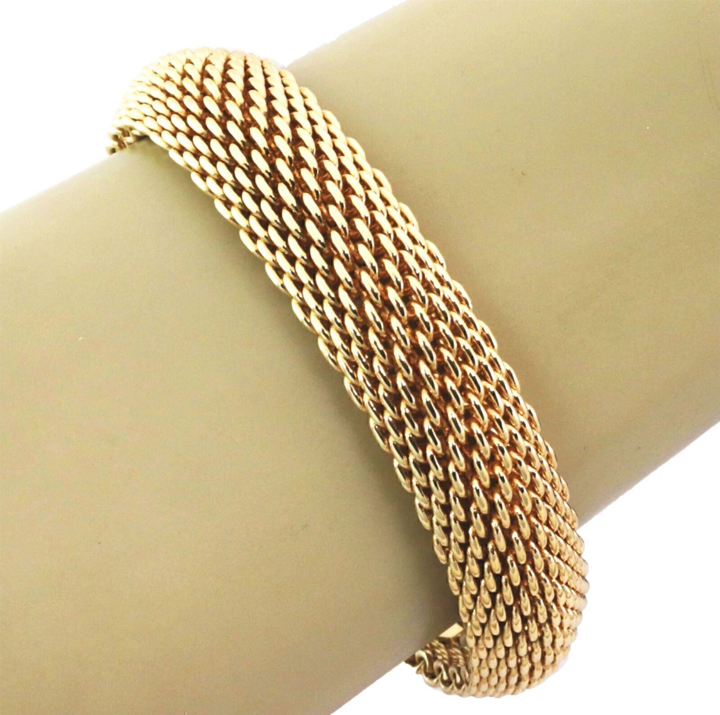 Tiffany & Co. Somerset 18k Yellow Gold 16mm Wide Mesh Flex Bracelet