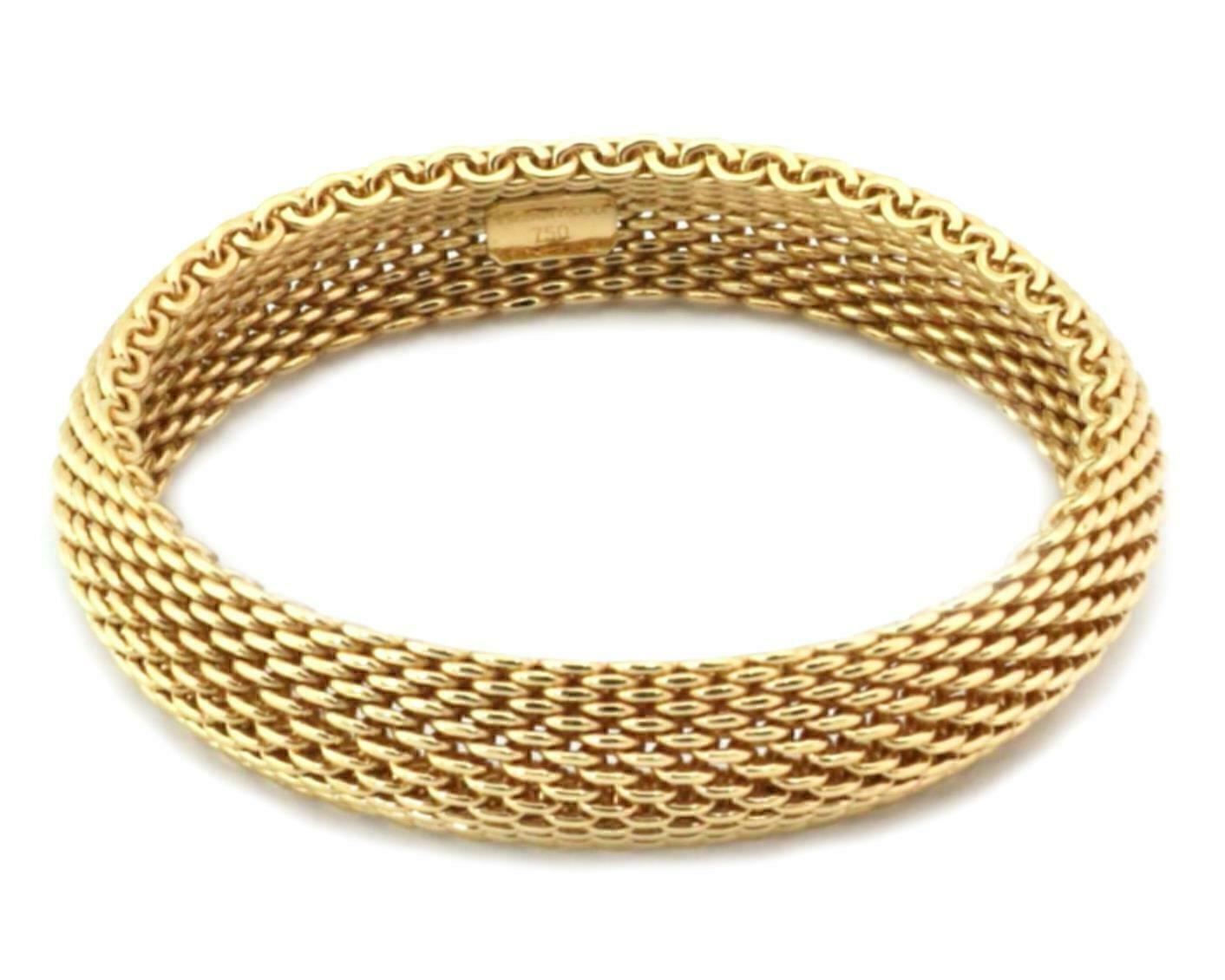 Tiffany & Co. Somerset 18k Yellow Gold 16mm Wide Mesh Flex Bracelet