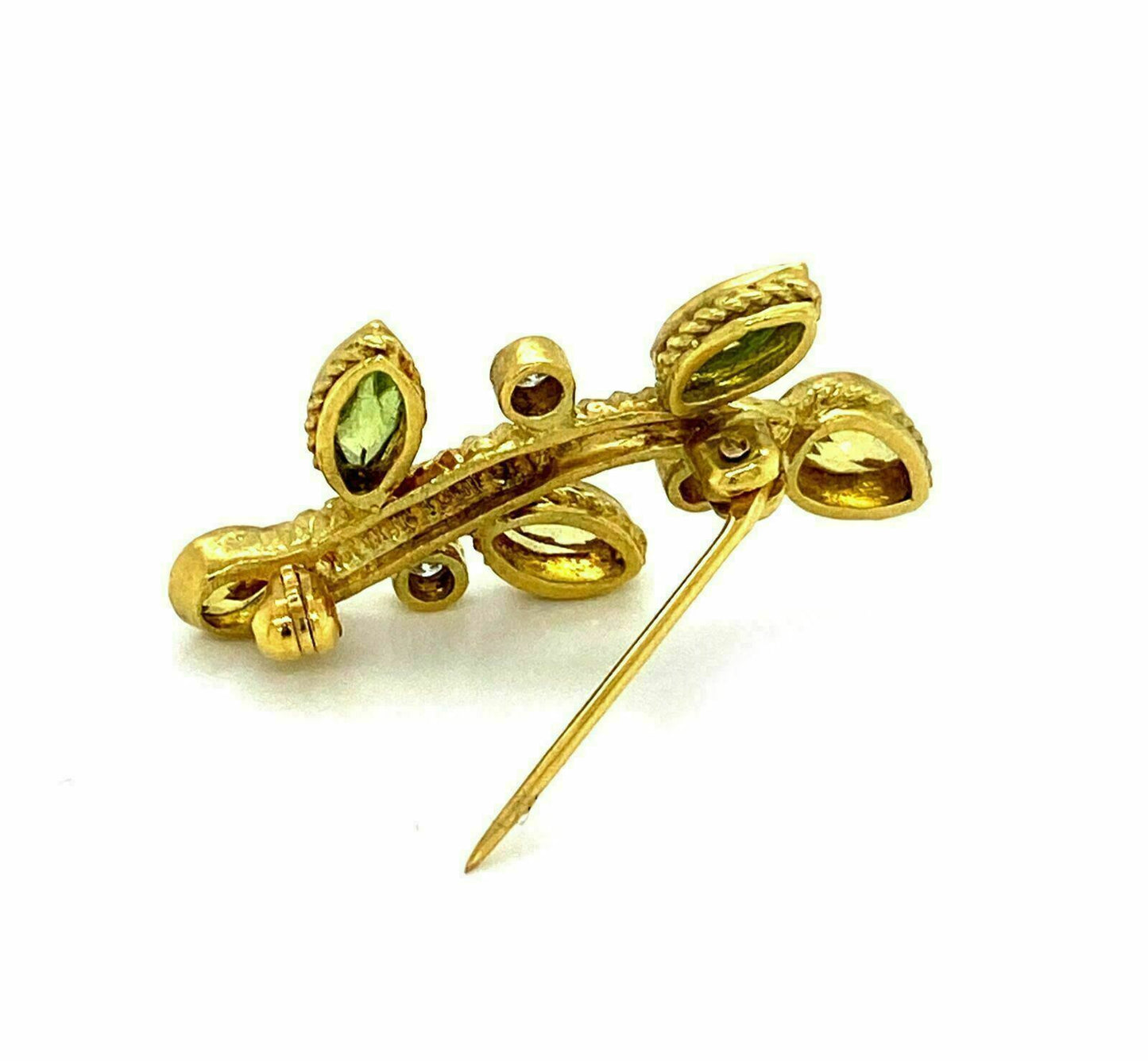 Judith Ripka Diamond Peridot & Citrine 18k Yellow Gold Leaf Stem Pin Brooch