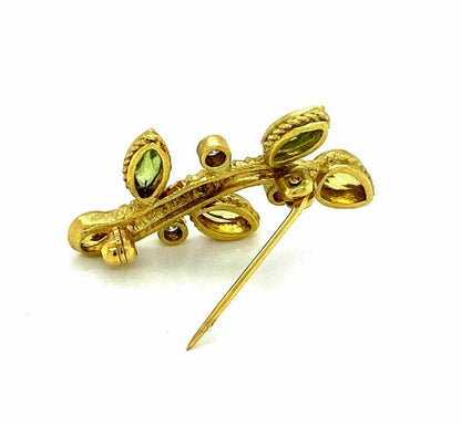 Judith Ripka Diamond Peridot & Citrine 18k Yellow Gold Leaf Stem Pin Brooch