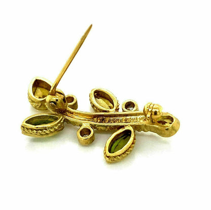 Judith Ripka Diamond Peridot & Citrine 18k Yellow Gold Leaf Stem Pin Brooch