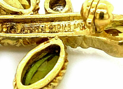 Judith Ripka Diamond Peridot & Citrine 18k Yellow Gold Leaf Stem Pin Brooch