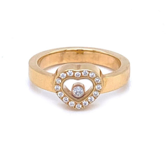 Chopard Happy Diamond 18k Yellow Gold Diamond Heart Bezel Ring - Size 6.5