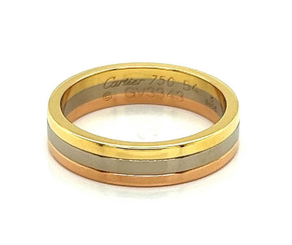 Cartier Vendome Louis Cartier 18k Tri-Color Gold 4.8mm Band Ring w/Cert-6.5