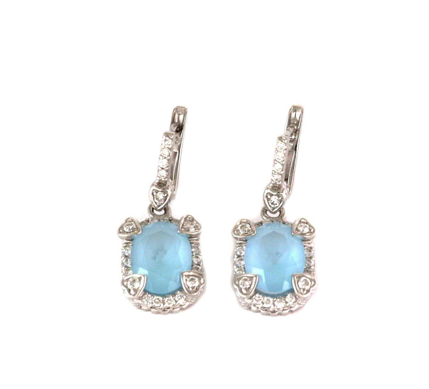 Judith Ripka Diamonds Frosted Blue Topaz 18k White Gold Dangle Earrings