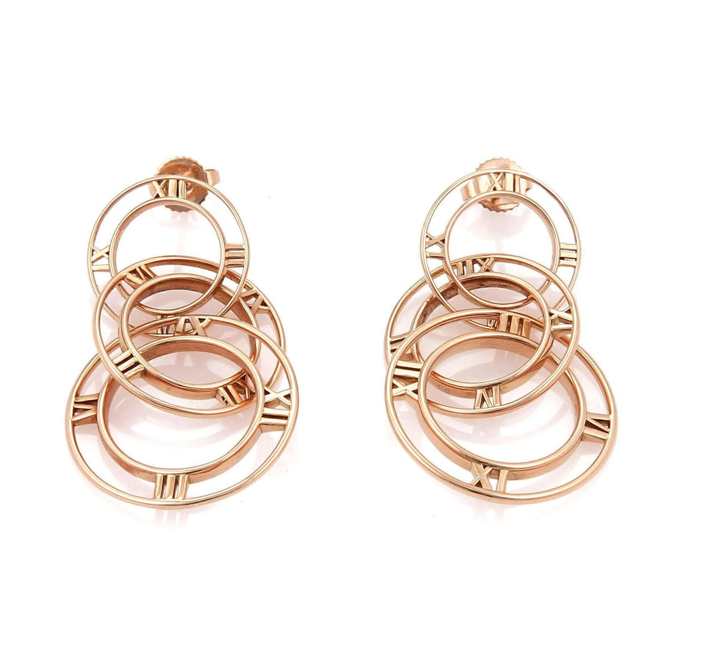 Tiffany & Co. Atlas 18k Rose Gold Triple Graduated Hoops Dangle Earrings