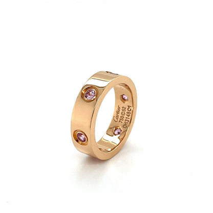 Cartier Love 18k Pink Gold 6 Pink Sapphire Band Ring w/Paper - Size 6