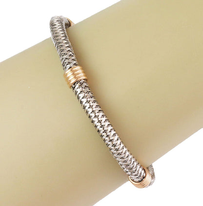 Roberto Coin 18k Two Tone Gold Basket Weave Flex Bangle Bracelet