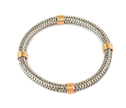 Roberto Coin 18k Two Tone Gold Basket Weave Flex Bangle Bracelet