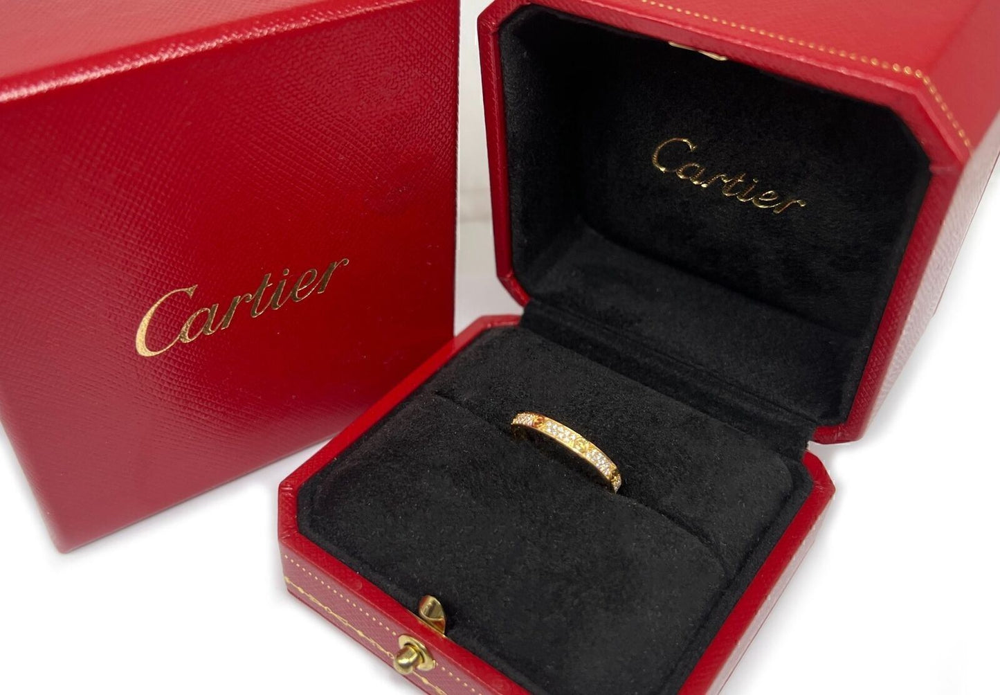 Cartier Love 18k Yellow Gold Small Model Diamond Band Ring w/Paper - Size 7