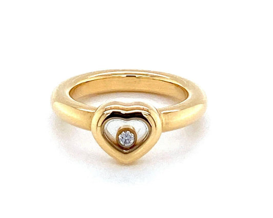 Chopard Happy Diamond 18k Yellow Gold One Diamond Heart Ring - Size 4.5