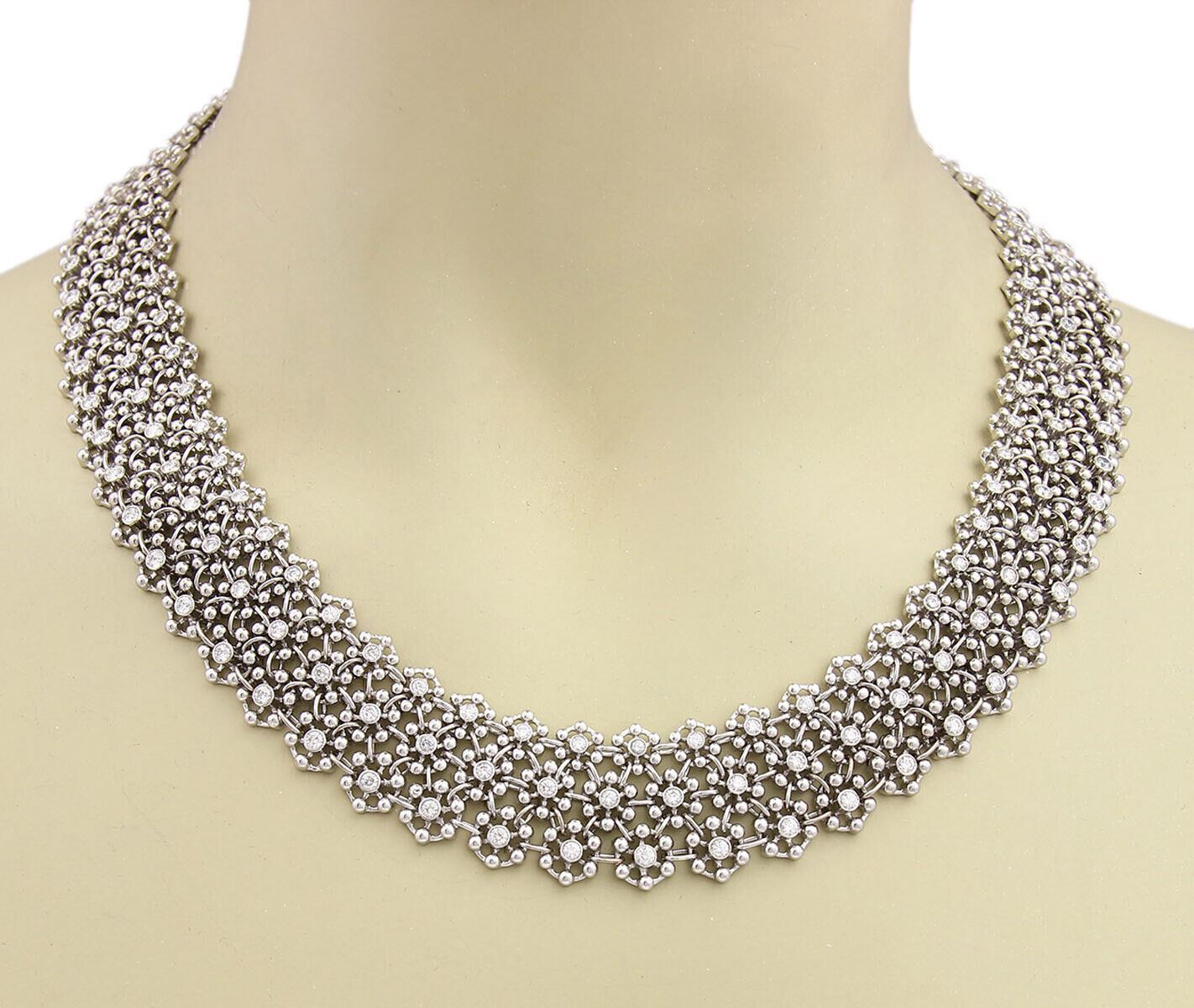 Massive 18k White Gold 8.00ct Diamonds Flex Lace Design Necklace