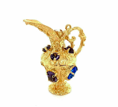 Amethyst & Sapphire 14k Yellow Gold Water Jug Charm Pendant