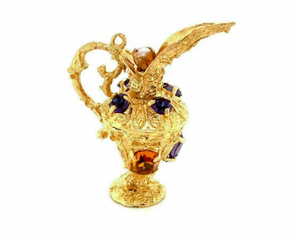 Amethyst & Sapphire 14k Yellow Gold Water Jug Charm Pendant