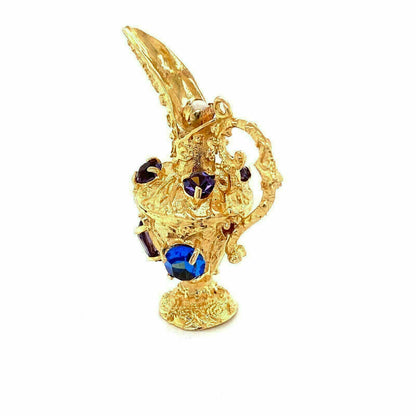 Amethyst & Sapphire 14k Yellow Gold Water Jug Charm Pendant