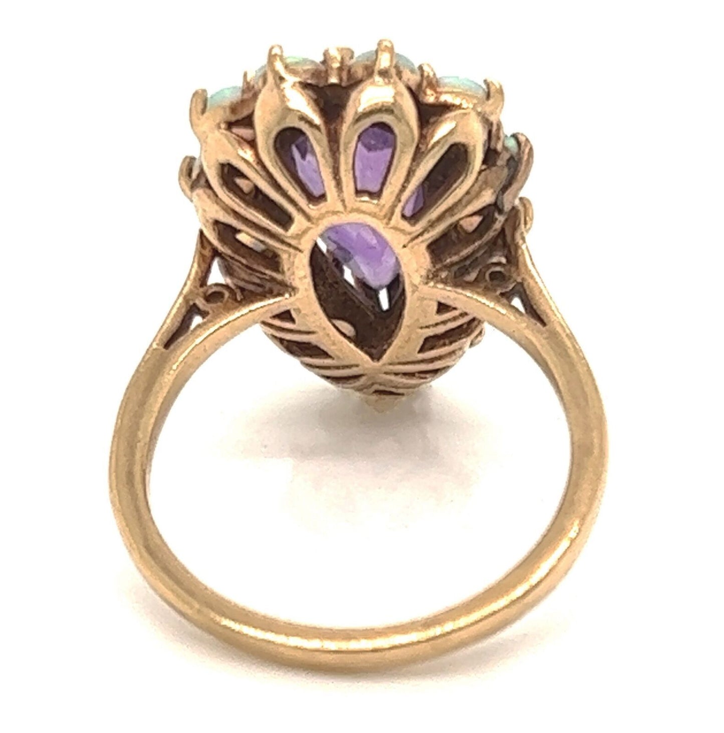 Amethyst & Opal Pear Shape 9k Yellow Gold European Ring - Size 5.5