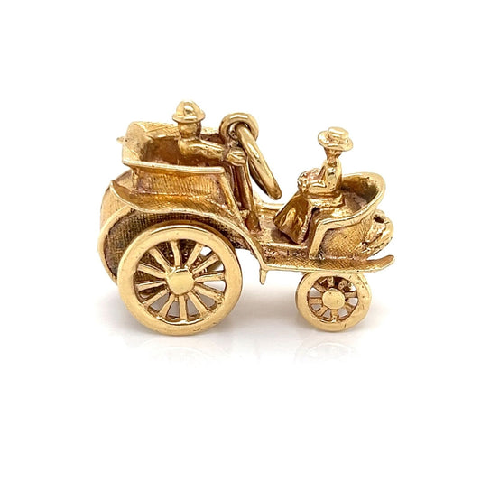 3D 14k Yellow Gold Open Top Animated Carriage Charm Pendant