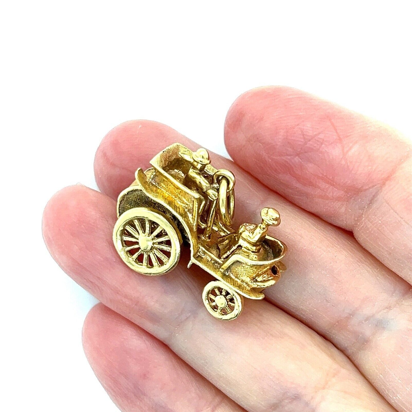 3D 14k Yellow Gold Open Top Animated Carriage Charm Pendant