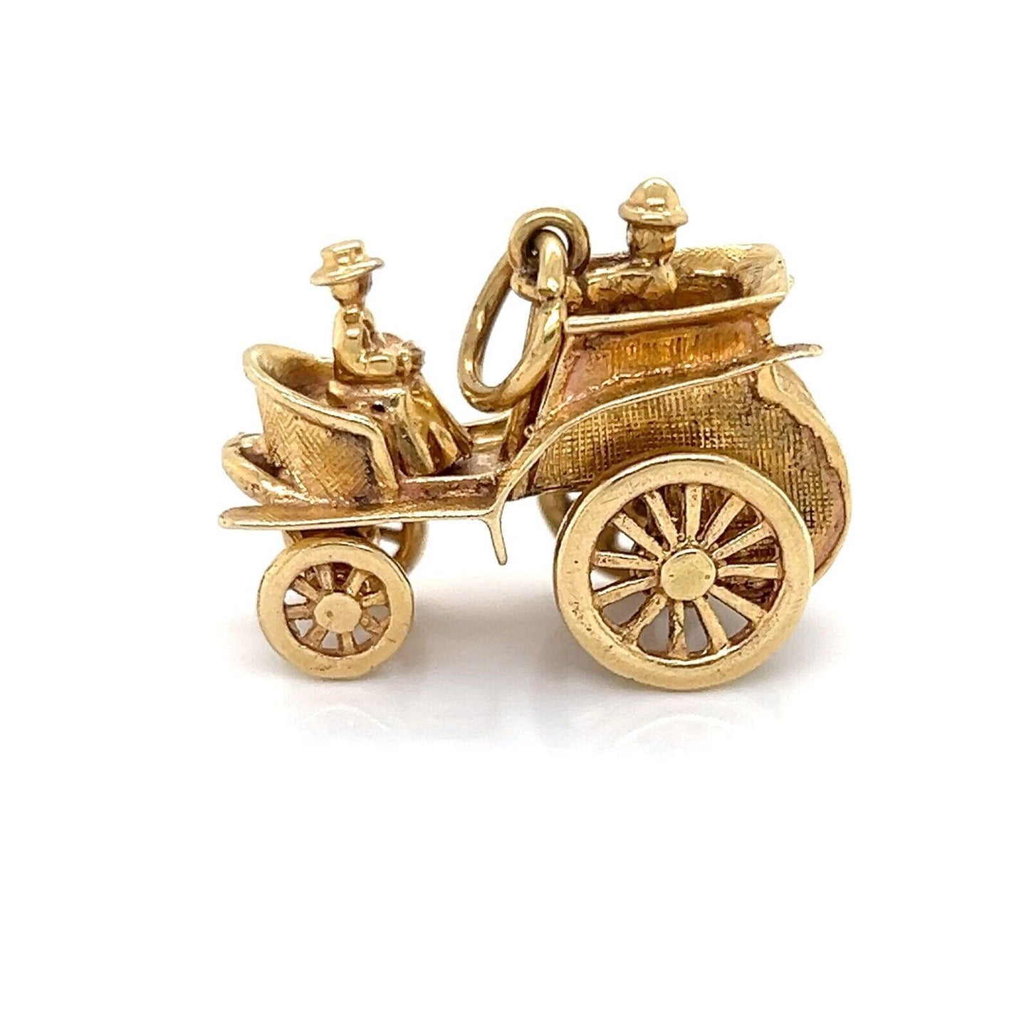 3D 14k Yellow Gold Open Top Animated Carriage Charm Pendant