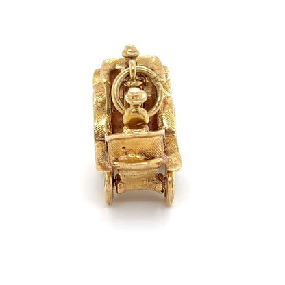 3D 14k Yellow Gold Open Top Animated Carriage Charm Pendant