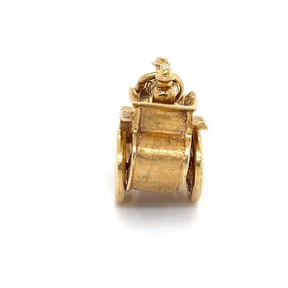 3D 14k Yellow Gold Open Top Animated Carriage Charm Pendant