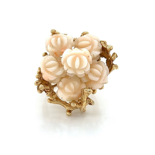 Angel Skin Coral 14k Yellow Gold Rose Tree Ring - Size 7