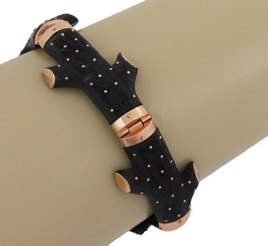 Lacquer Dark Wood Tree Trunk 18k Rose Gold Link Bracelet