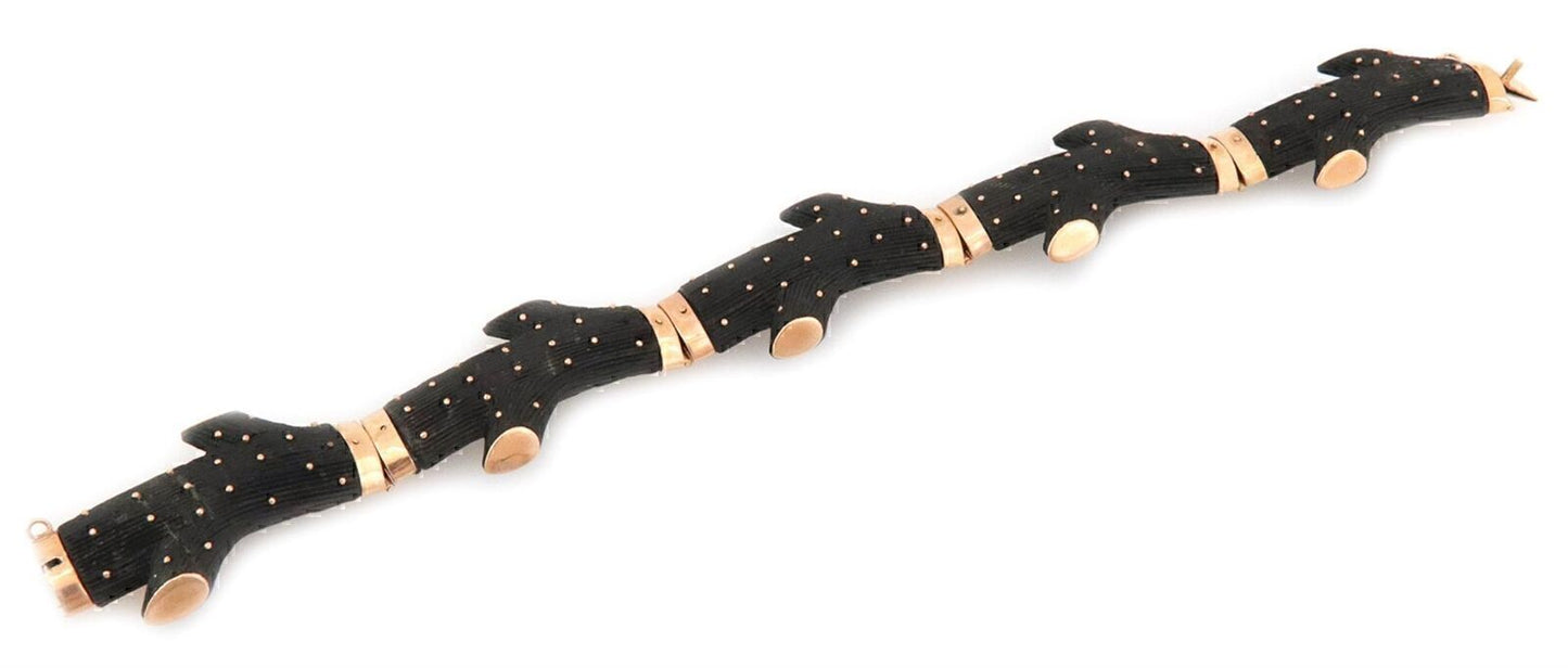 Lacquer Dark Wood Tree Trunk 18k Rose Gold Link Bracelet