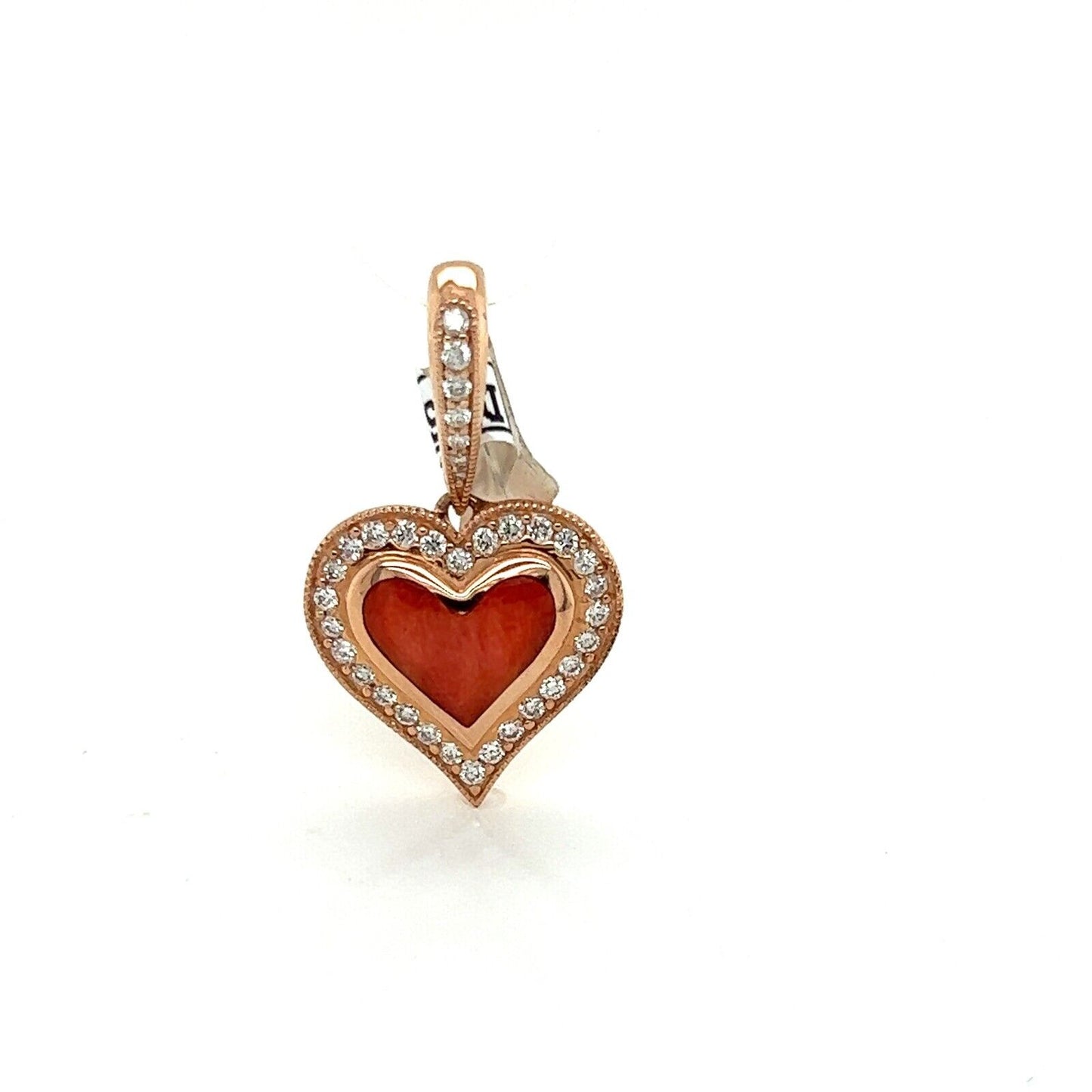 Kabana Diamond Red Spiny Oyster Gem 14k Rose gold Heart Charm Pendant