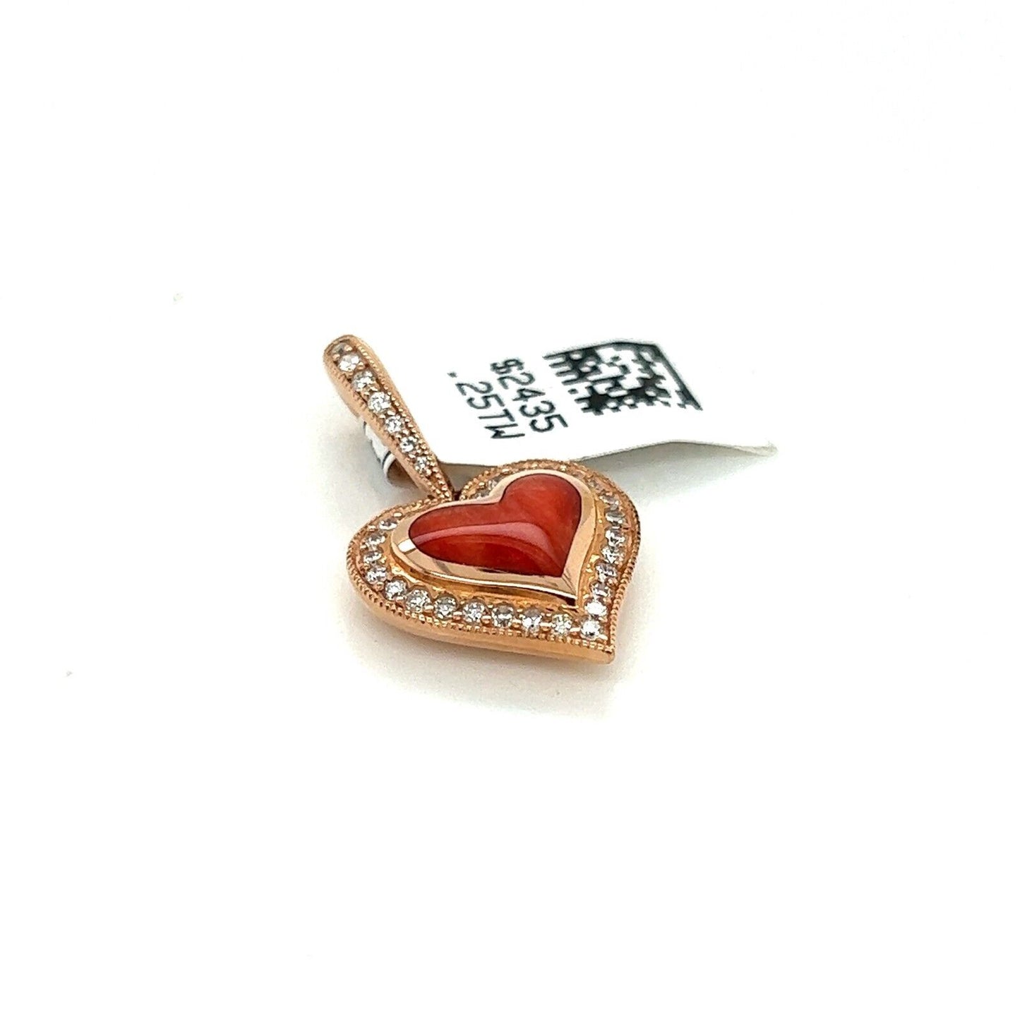 Kabana Diamond Red Spiny Oyster Gem 14k Rose gold Heart Charm Pendant