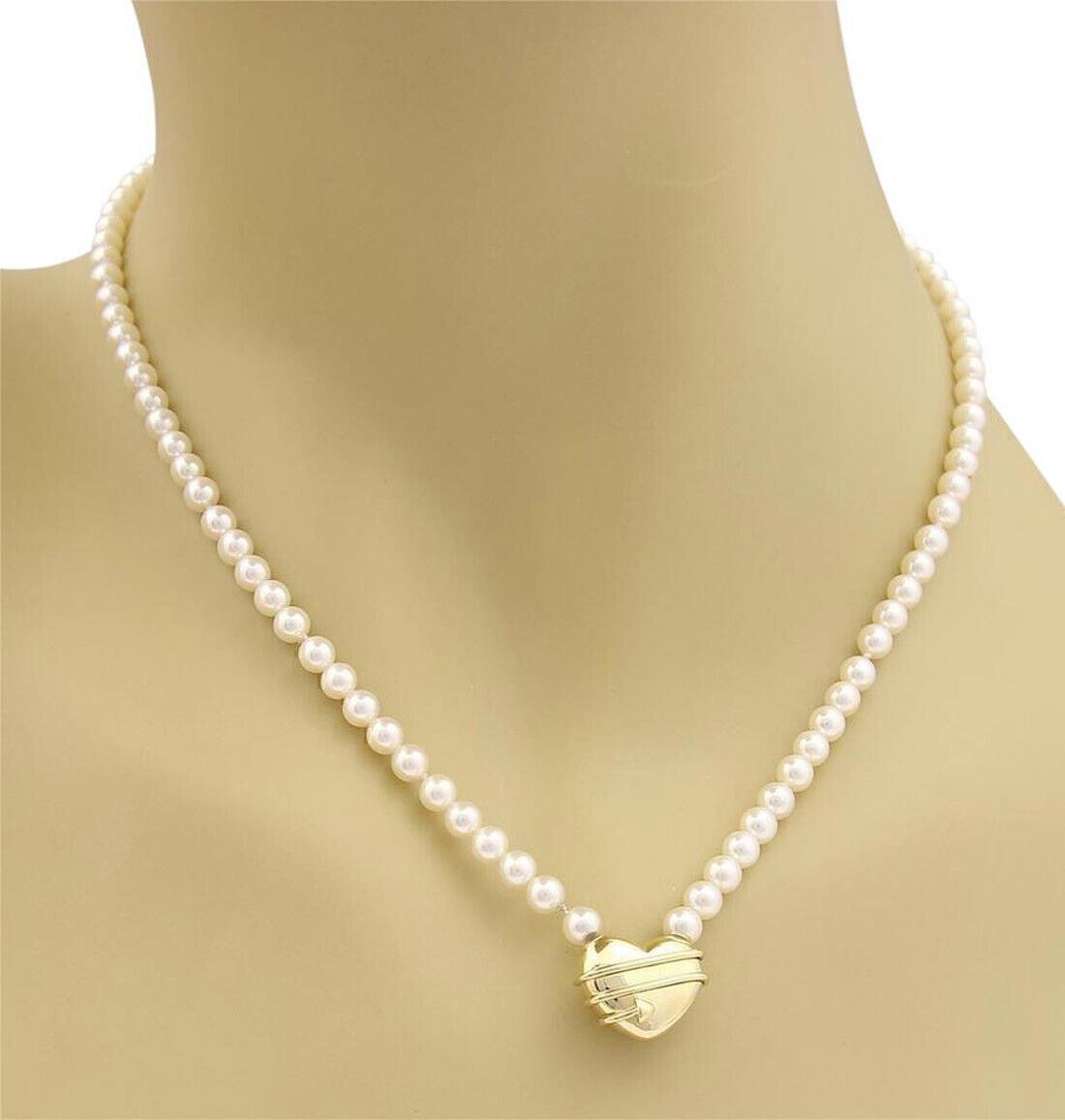 Tiffany & Co. 18k Yellow Gold Cupid Arrow Heart Pendant Pearls Necklace