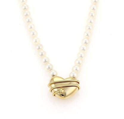 Tiffany & Co. 18k Yellow Gold Cupid Arrow Heart Pendant Pearls Necklace