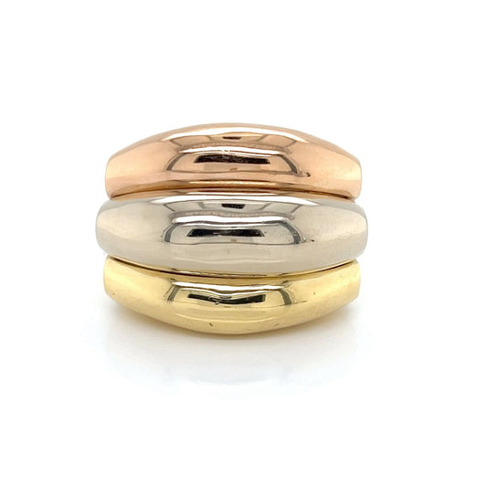 Triple Row 18k Tri-Color Gold Dome Curved Top Ring - Size 8.75