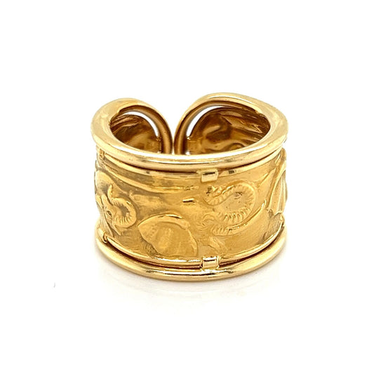 Carrera y Carrera Elephant 18k Yellow Gold Wide Cuff Ring w/Card - Size 6