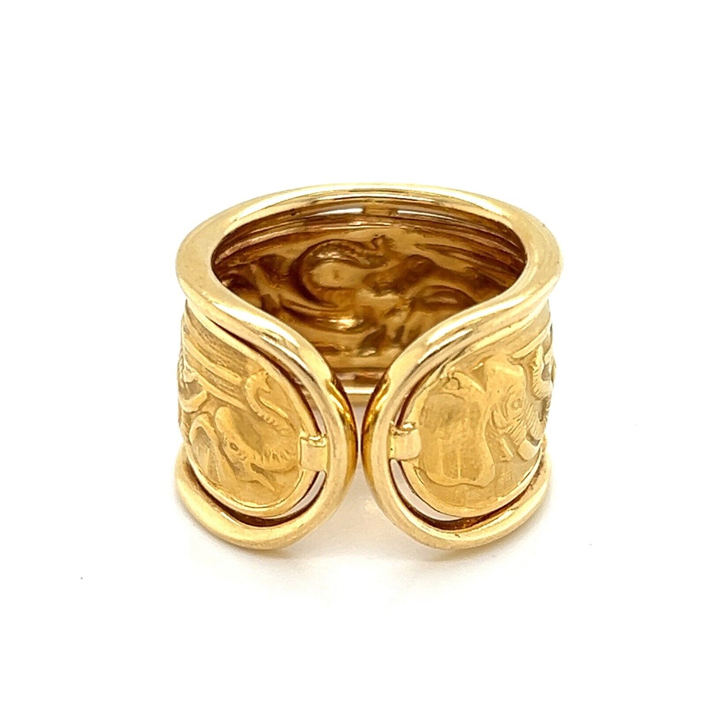 Carrera y Carrera Elephant 18k Yellow Gold Wide Cuff Ring w/Card - Size 6