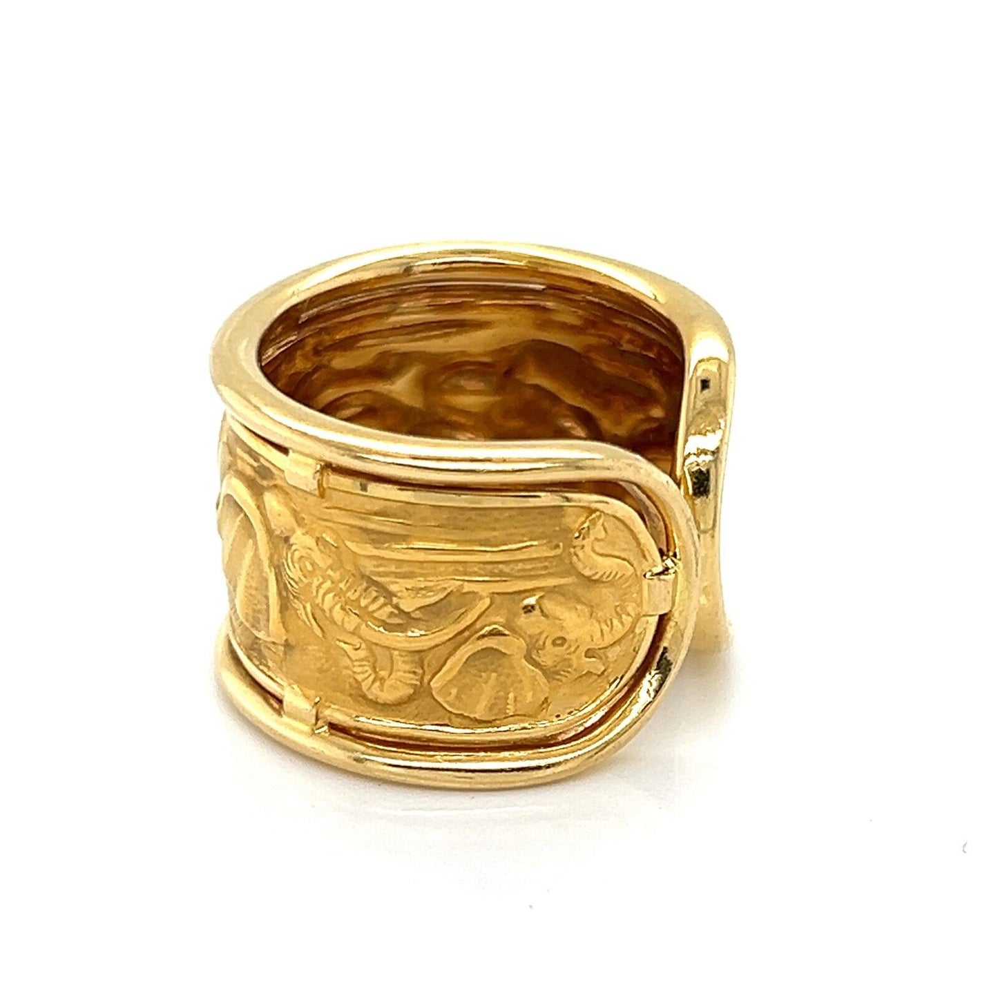 Carrera y Carrera Elephant 18k Yellow Gold Wide Cuff Ring w/Card - Size 6