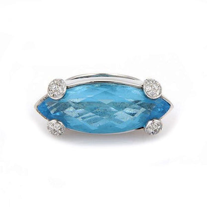 Marquise Shaped Blue Topaz & Diamond 18k White Gold BA Italy Ring - Size 6.5