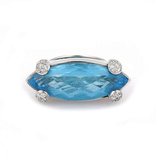 Marquise Shaped Blue Topaz & Diamond 18k White Gold BA Italy Ring - Size 6.5