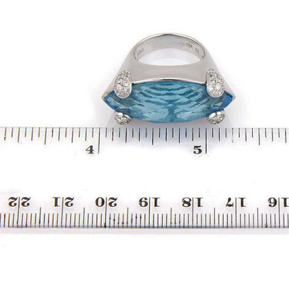 Marquise Shaped Blue Topaz & Diamond 18k White Gold BA Italy Ring - Size 6.5