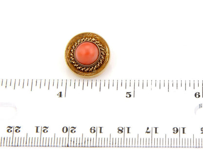 Coral Fancy Textured Button 18k Yellow Gold & Clip On Earrings