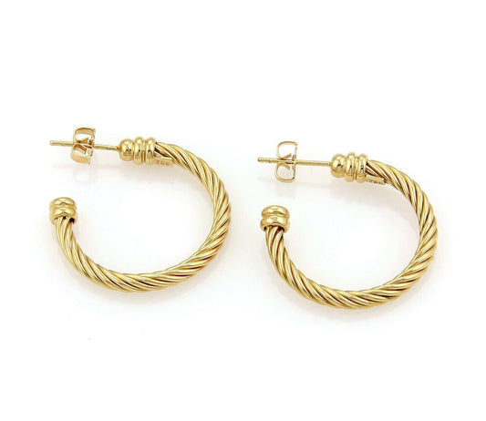 Philippe Charriol Twisted Wire Design 18k Yellow Gold Hoop Earrings