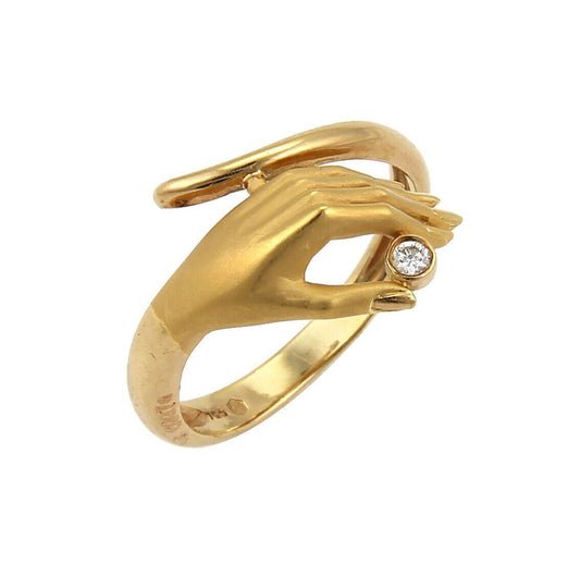 Carrera y Carrera Diamond 18k Yellow Gold Detailed Hand Ring - Size 5.5