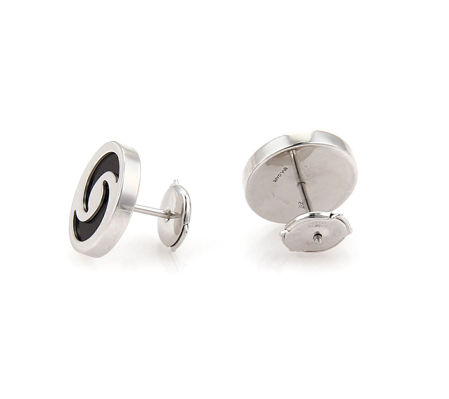 Bvlgari Optical Illusion Onyx 18k White Gold Round Stud Earrings