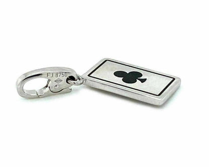 Cartier Double C 18k White Gold Black Enamel Club Card Charm Pendant