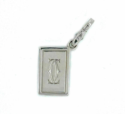 Cartier Double C 18k White Gold Black Enamel Club Card Charm Pendant