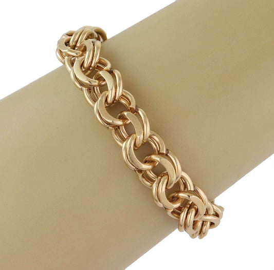 Chasing Double Ring 14k Yellow Gold Link Charm Bracelet