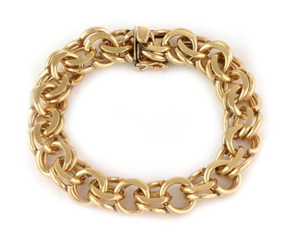 Chasing Double Ring 14k Yellow Gold Link Charm Bracelet