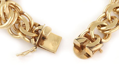 Chasing Double Ring 14k Yellow Gold Link Charm Bracelet